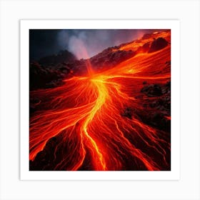 Firefly Volcanic, Magma, Flow, Illustration, Molten, Lava, Heat, Fiery, Color Palette, Orange, Red, Art Print