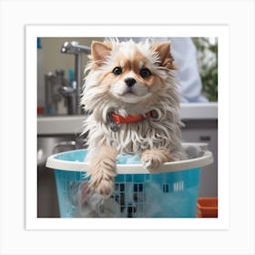Dog In A Laundry Basket Art Print