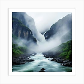 Misty Waterfall Art Print