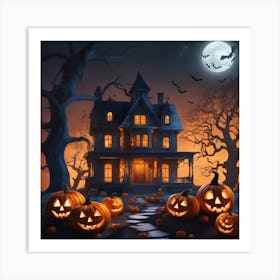 Halloween House With Pumpkins 4 Art Print