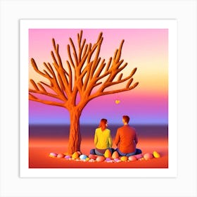 Couple Sitting Under A Tree Art Print