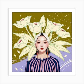 Asian Girl With Flowers 5 Art Print