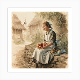 Village Tranquility A 19th Century Polish Scene In Pencil And Watercolor (1) Art Print