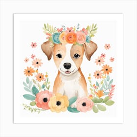 Floral Baby Dog Nursery Illustration (12) Art Print