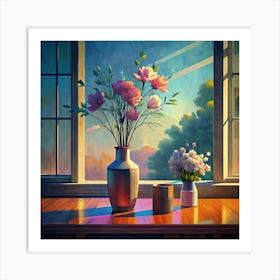 Flowers In A Vase On A Windowsill Art Print