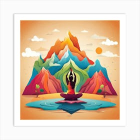 Yoga In The Mountains Art Painting Art Print