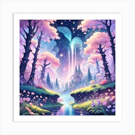 A Fantasy Forest With Twinkling Stars In Pastel Tone Square Composition 96 Art Print