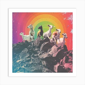 Mountain Goat Rainbow Collage 1 Art Print