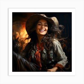 Cowgirl In Cowboy Hat Art Print