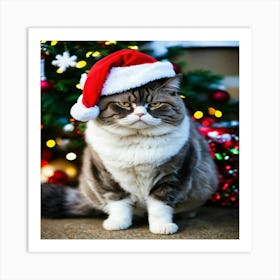 Christmas Cat In Santa Hat Art Print