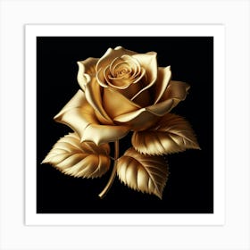 Molten Gold Rose in Full Bloom, a Glimmering Flower of Exquisite Beauty, Captured in Stunning Detail, a True Masterpiece of Nature's Art 1 Art Print