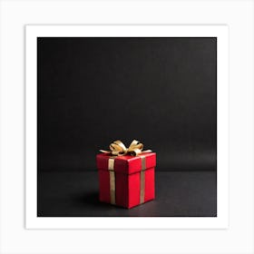 Red Gift Box On Black Background 1 Art Print