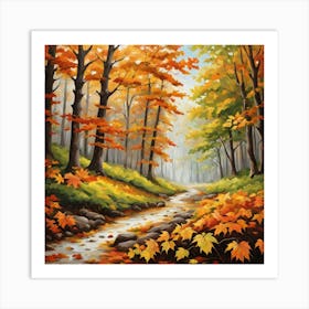 Forest In Autumn In Minimalist Style Square Composition 16 Art Print