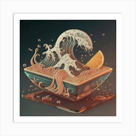 Great Kanagawa Acrylic Ramen Block 3d Render 6 Art Print