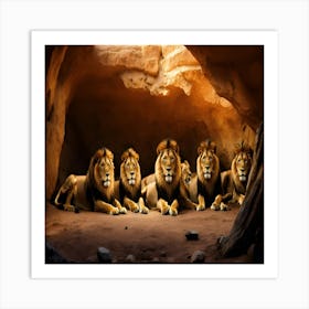 Lions In Cave Art Print