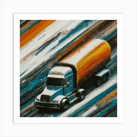 Abstract oil painting of truck with trailer 4 Art Print