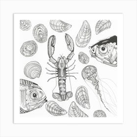 Fine liner sealife illustration Art Print