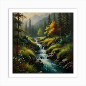 Stream In The Forest Art Print