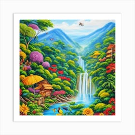 Waterfall In The Jungle 6 Art Print