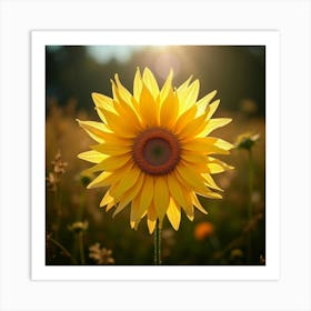 A Radiant Sunflower With Petals Of Cascading, Iridescent Light Blooming In A Mystical Meadow Art Print