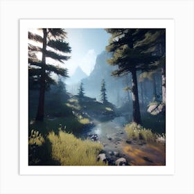 Mountain Stream In The Forest Art Print