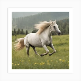 White Horse Galloping Art Print