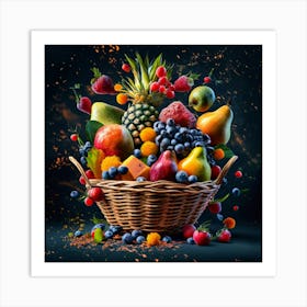 Fruit Basket On Black Background 1 Art Print