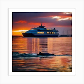 Dolphins At Sunset Art Print