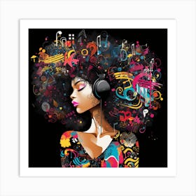 Afro Girl With Headphones 3 Art Print