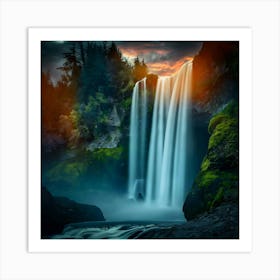 Multnomah Falls at sunset. Just one of many large waterfalls along the Columbia Gorge in Washington and Oregon(9) Art Print