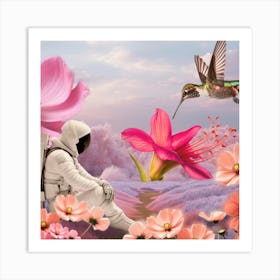 Hummingbird And Flowers Art Print