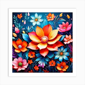 Colorful Flowers, A Vibrant Pattern Bursting With Colorful Flowers Perfect For Those Who Love Nature 3 Art Print