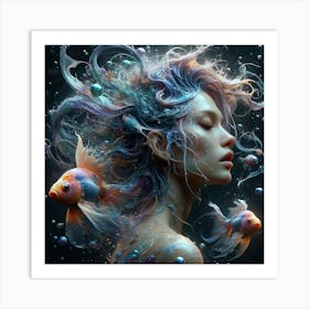 Girl With Fishes Art Print