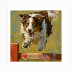 Australian Shepherd Jumping Over A Fence Art Print