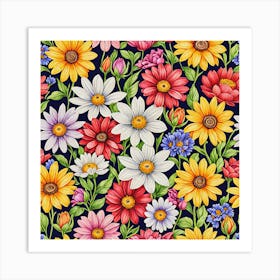 Seamless Pattern With Flowers Art Print