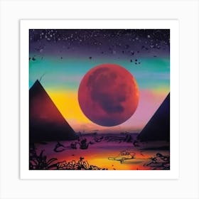 Pyramids And Moon Art Print