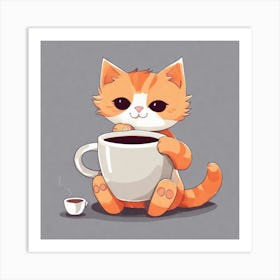 Cute Orange Kitten Loves Coffee Square Composition 38 Art Print