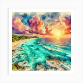 Watercolor Beach Sunset 3 Poster