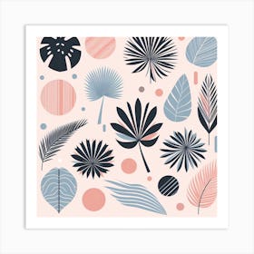 Scandinavian style, Palm leaves of different shapes on a pastel pink background 1 Art Print