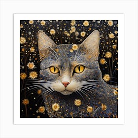 Cat In Daisies Art Print