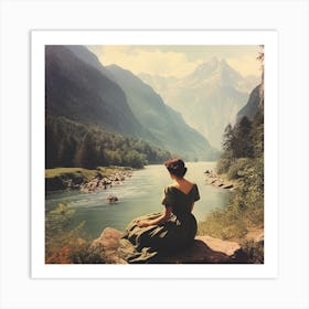 Girl By The River Vintage Photo Art Print