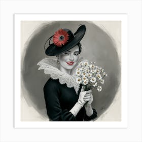 Timeless Elegance Vintage Portrait Of A Woman In Black And White (1) Art Print