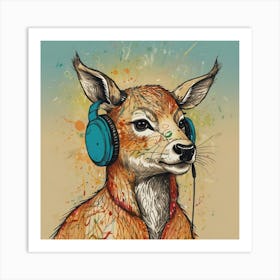 Deer With Headphones 2 Art Print