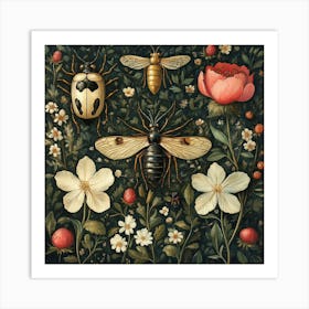 Bees And Flowers Art 6 Art Print