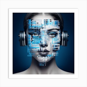 Futuristic Woman With Headphones 2 Art Print