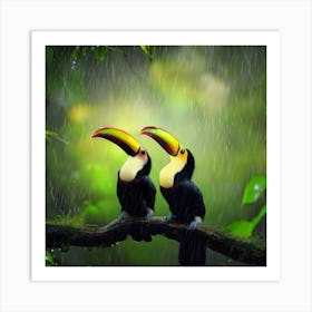 Vibrant Plumes Amidst the Drizzle Art Print