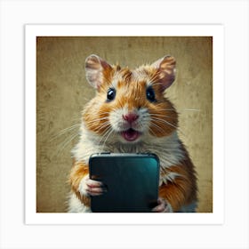 Hamster Holding A Phone Art Print