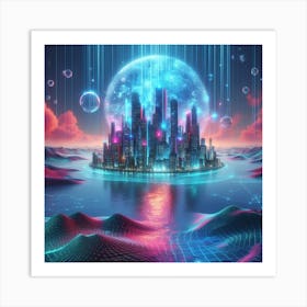 Floating Metropolis: A Holographic Reflection of Reality Art Print