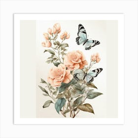 Roses And Butterflies Art Print