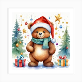 Christmas Bear with gifts and Christmas tree Art Print